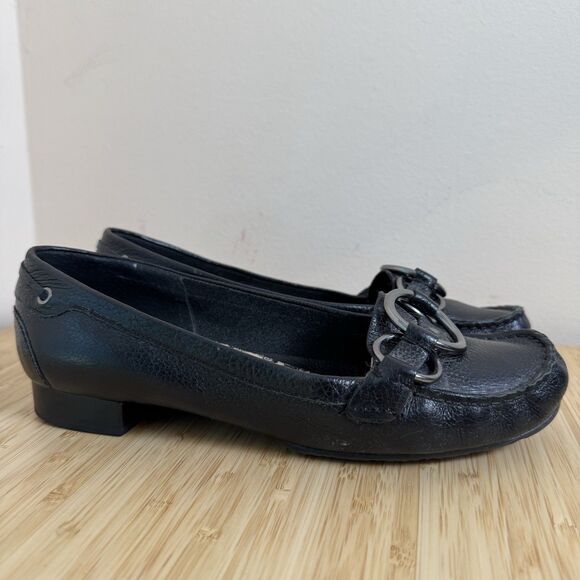 Talbots Black Leather Loafers Silver Rings Women’s Size 8B Walking Casual - Picture 3 of 10